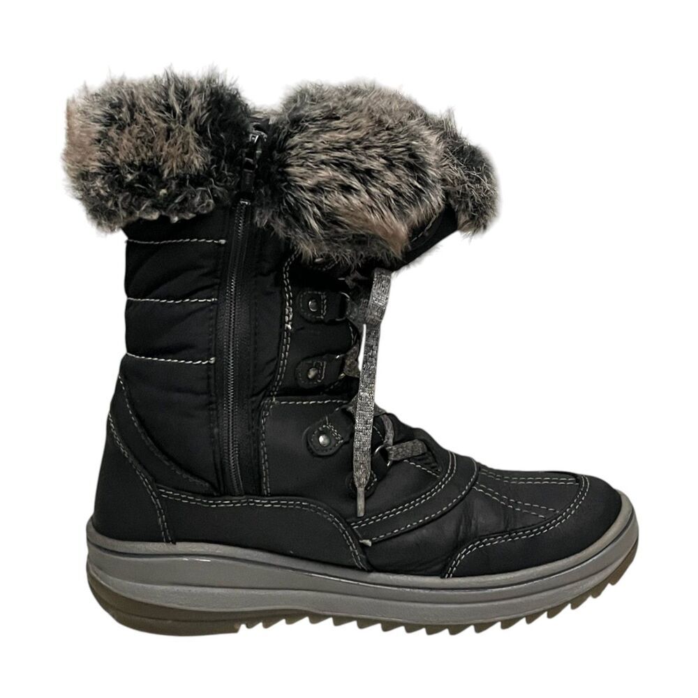 Santana Canada Myrah Winter Boots Black Faux Fur Trim Lace Up Zip Snow 38 US 7 - Picture 5 of 14